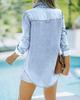 Damen Denim Button-Down Hemd Langarm Lässig Frühling Herbst Bluse Jacke mit Brusttaschen