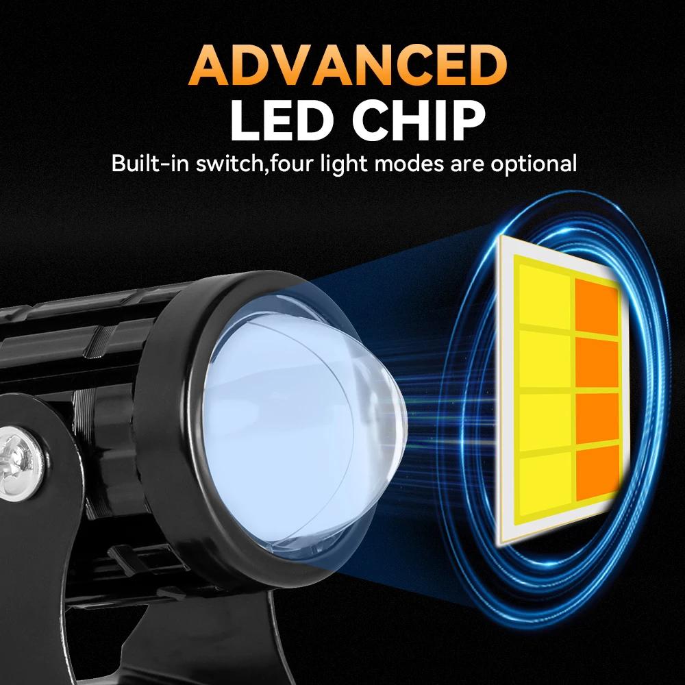 Motorcycle Mini Driving Light Dual Colo for Headlight Auxiliary Spotlight Lamp R ATV Scooter 12V Moto Fog Light Accessories
