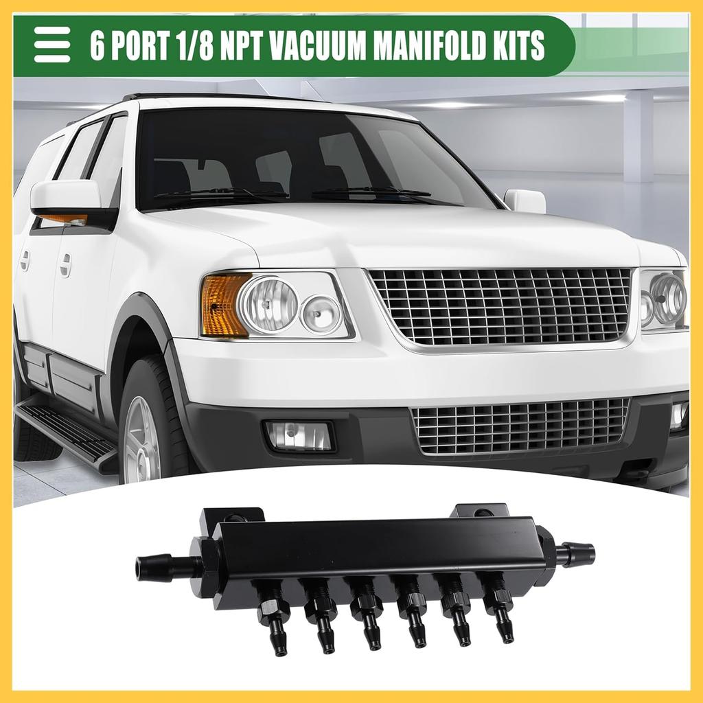 Universal Vacuum Block Intake Manifold Kit, Turbo Wastegate Boost Block Intake Manifold, 6 1/8" Ports, 2 3/8" Interfaces, Aluminium, Black, 1 Set