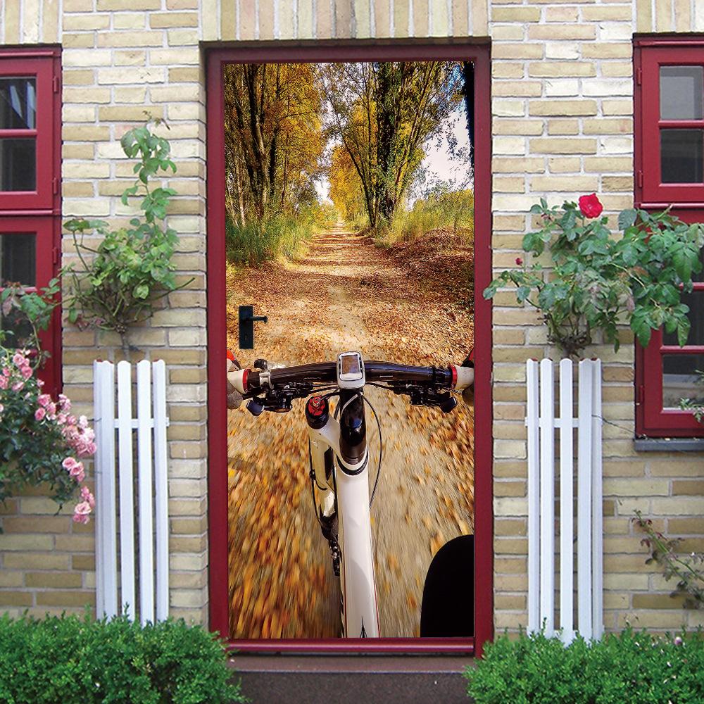 3D Forest Scenery Door Sticker - Removable Vinyl Mural, Nature Pathway Adhesive Door Wallpaper for Home Decor
