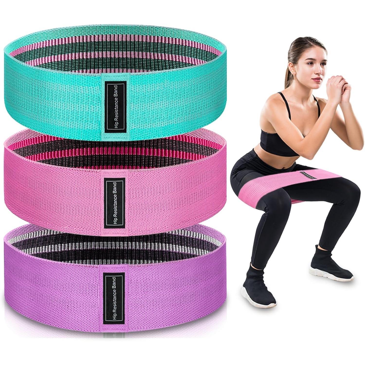 Exercise Bands, Fabric Resistance Bands for Working Out, Workout Bands Resistance for Women  Men, Multi-Colored Fabric Booty Bands for Leg Strength 3-Pack
