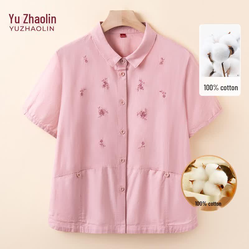YUZHAOLIN Women s 100% Cotton Floral Short-Sleeve Shirt 5XL