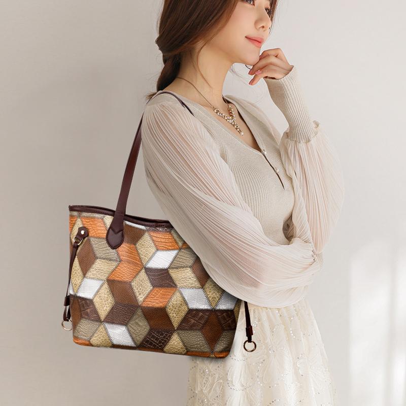 2pcs Geometric Pattern Tote Bag Set, Fashion Shoulder Bag, Women's Large Handbag With Clutch Coin Purse