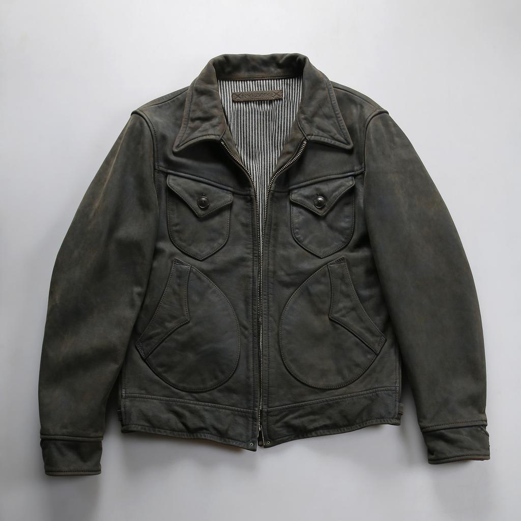 Old matte yellow cowhide Mendoza motorcycle jacket American retro four-pocket men's short leather leather jacket