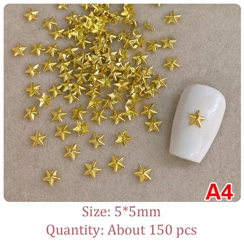 1 Bag Hollow Star Nail Art Charms 3D Metal Five-Pointed-Star Gold Silver Diamond Nail Decoration Luxury Manicure Accessories
