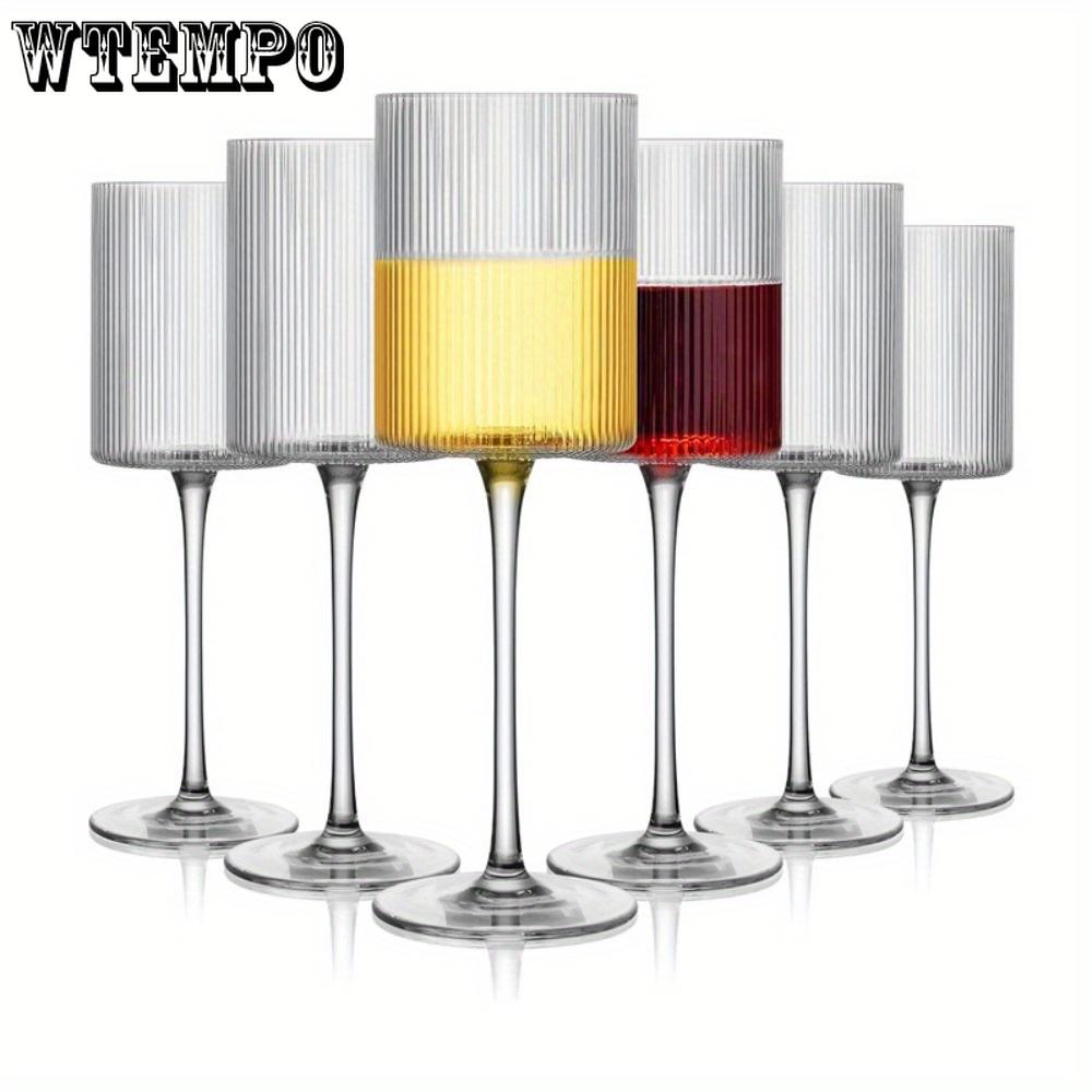 10pcs Wine Glasses Elegant Ribbed Design Wine Glasses 11oz Long Stem Unique Modern Shape - Hand Blown Premium Wine Glass