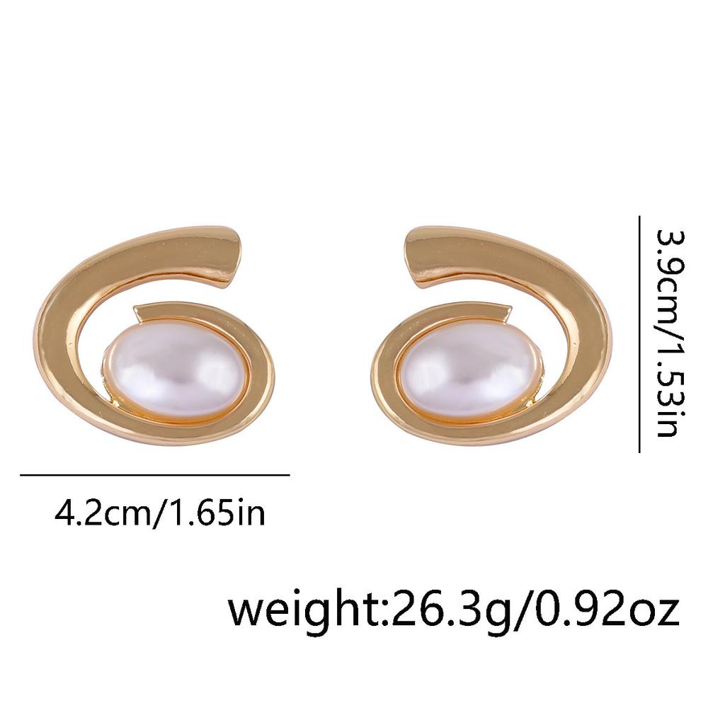 Fashionable and trendy alloy geometric spiral imitation pearl ear studs, retro, individual and exaggerated design sense earrings