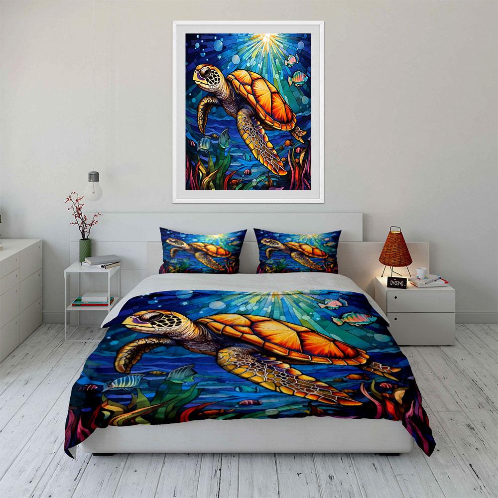 Colorful Sea Turtle Bedding Set Bedding Duvet Cover Set Duvet Cover Pillowcases (1 * Duvet Cover 2 * Pillowcases, Without Duvet Insert)