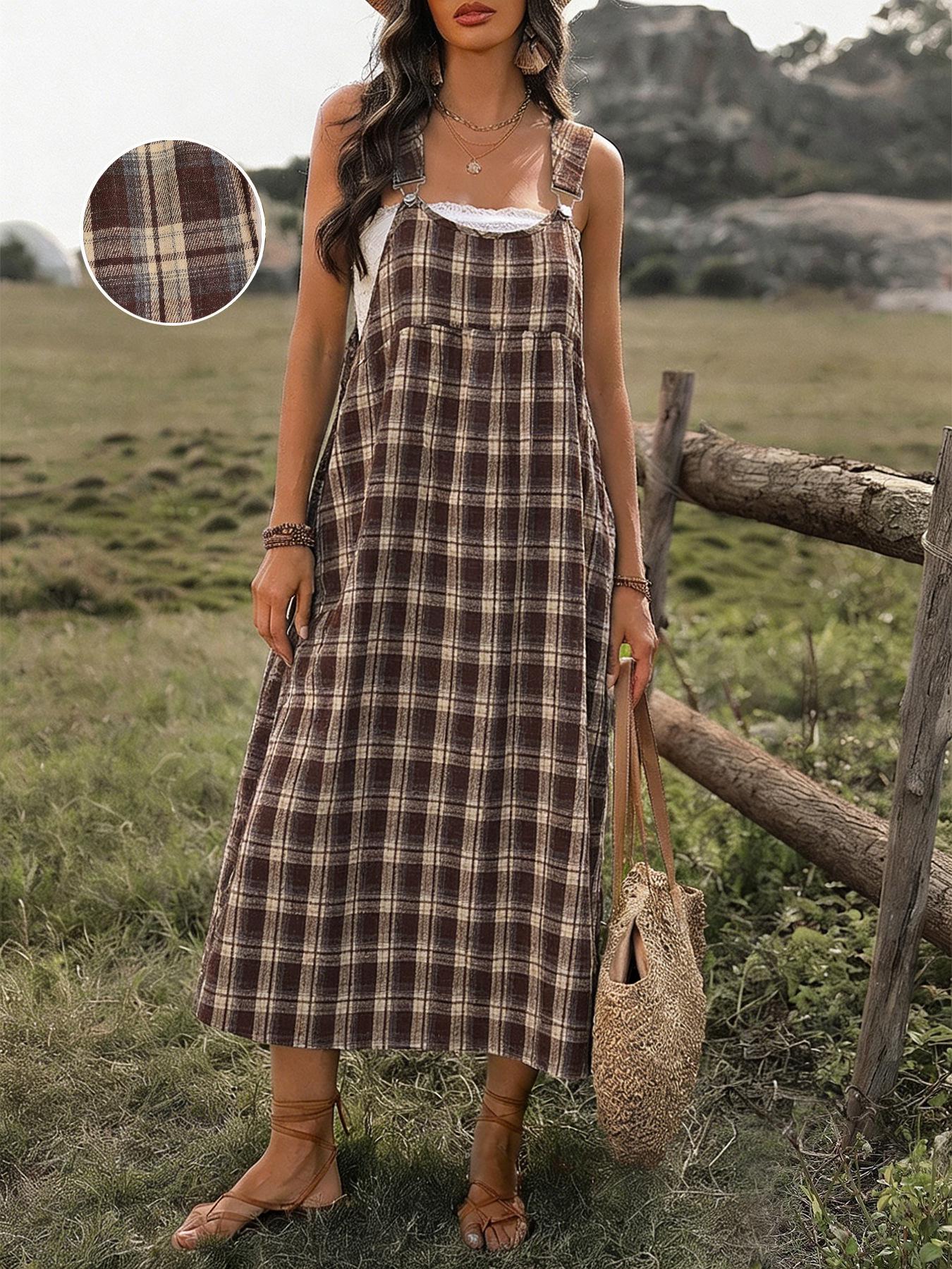 Plus Size Plaid Overall Dress with Pockets - Women s Spring/Summer Collection 5XL