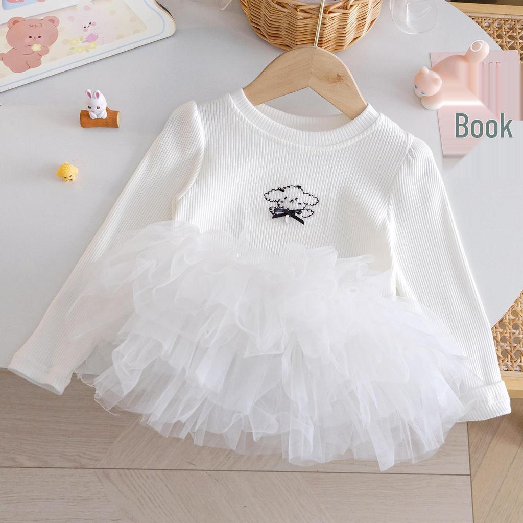 Girls' Cartoon Lace Trim Long-Sleeve T-shirt - Autumn Fashion Casual Top, Versatile Children's Clothing for Age 3