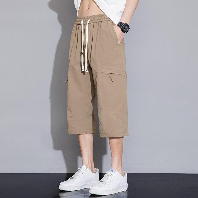 Ice Silk Casual Men's Summer Thin Loose Straight Cut Qui Dry Sports Workwear Seven-Foot Pants Faionable