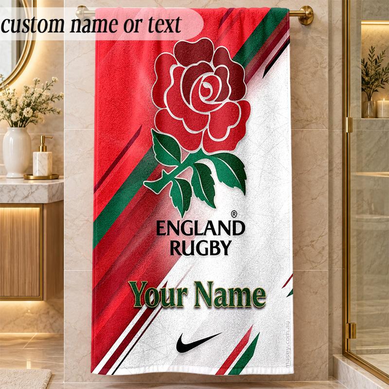 Beach TowelEngland Rugby Custom Name Text Personalized Soft Towel for Beach Pool Indoor Home Decor Gift
