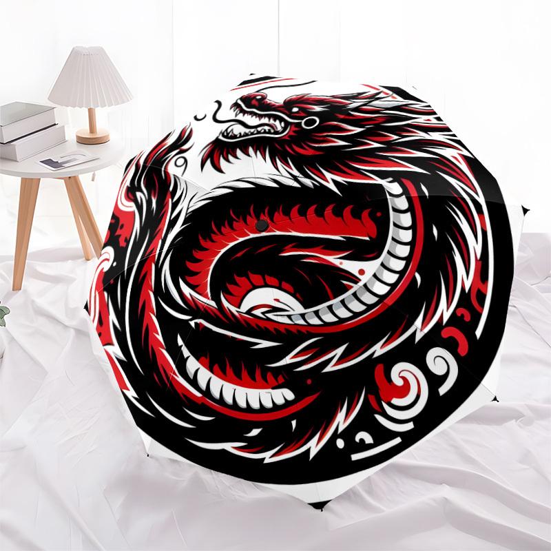 1pc Red Dragon Yin Yang Symbol Umbrella with Plastic Handle,Suitable for All Seasons Home Travel Outdoor UmbrellaDD1049
