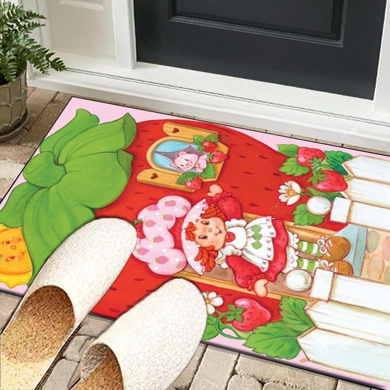 Strawberry Hat And Cat Office Rug Chair Mat, Game Carpet, Suitable for Front Door, Bedroom, Living Room, Desk, Holiday Gift