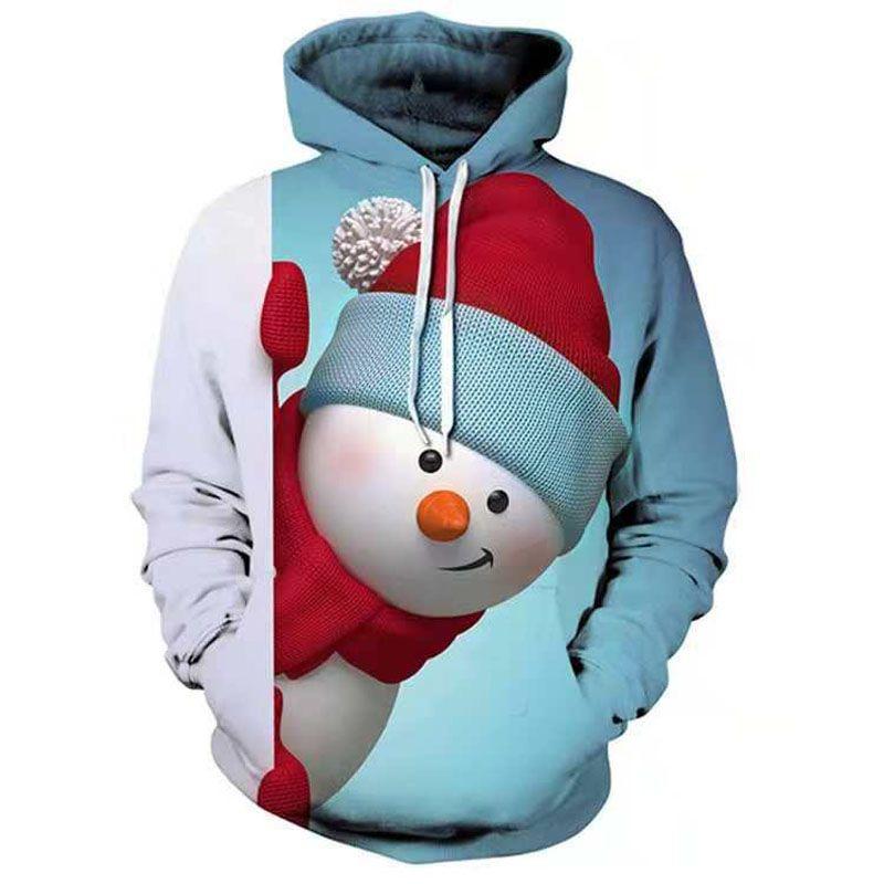 Women Hoodies Men Sweatshirt Snow Man Print Christmas Gift Casual Pullover Top
