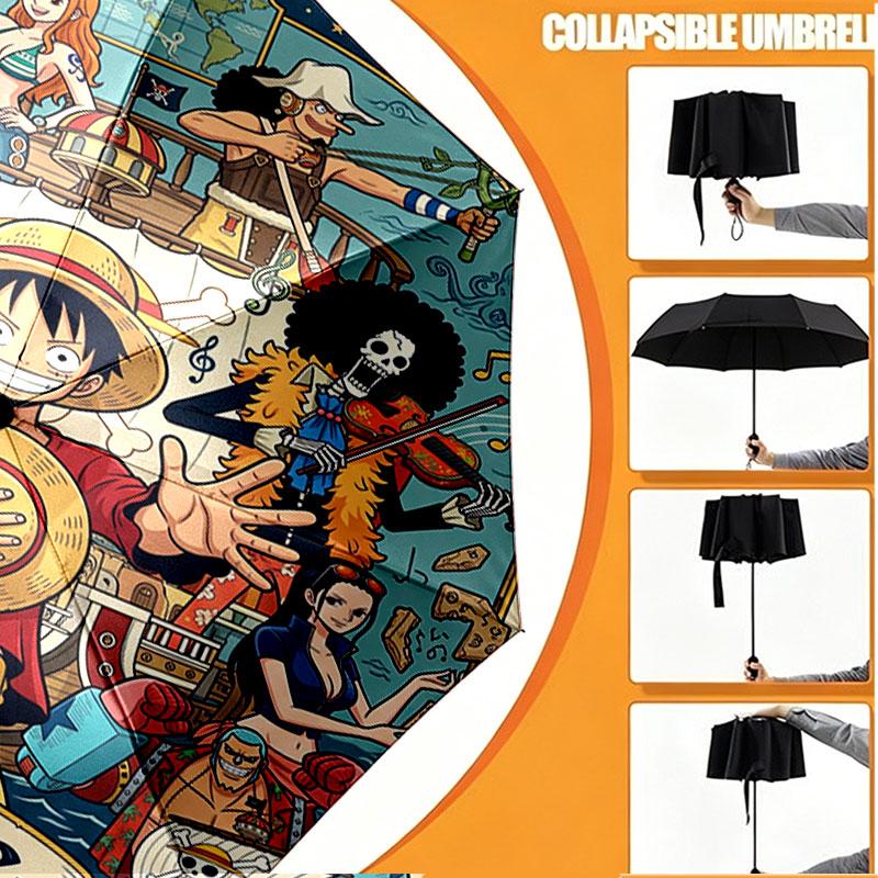 Custom Name Personalized ONE PIECE Print Umbrella, Auto Open Close, 8‑Rib Sturdy Frame, Commute Camping Hiking Use, Birthday Gift