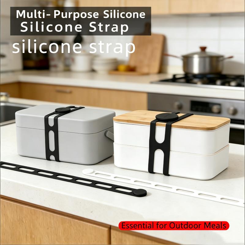 5Pcs Reusable Silicone Binding Strap Adjustable Lunch Box Lid Fixing Band Multi Purpose Elastic Strap For Kitchen Travel Outdoor