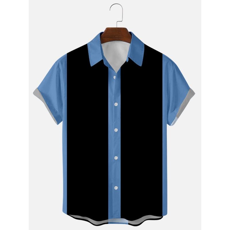 Men S Summer Short Sleeve Shirt 3d Print Striped Color Block Casual S