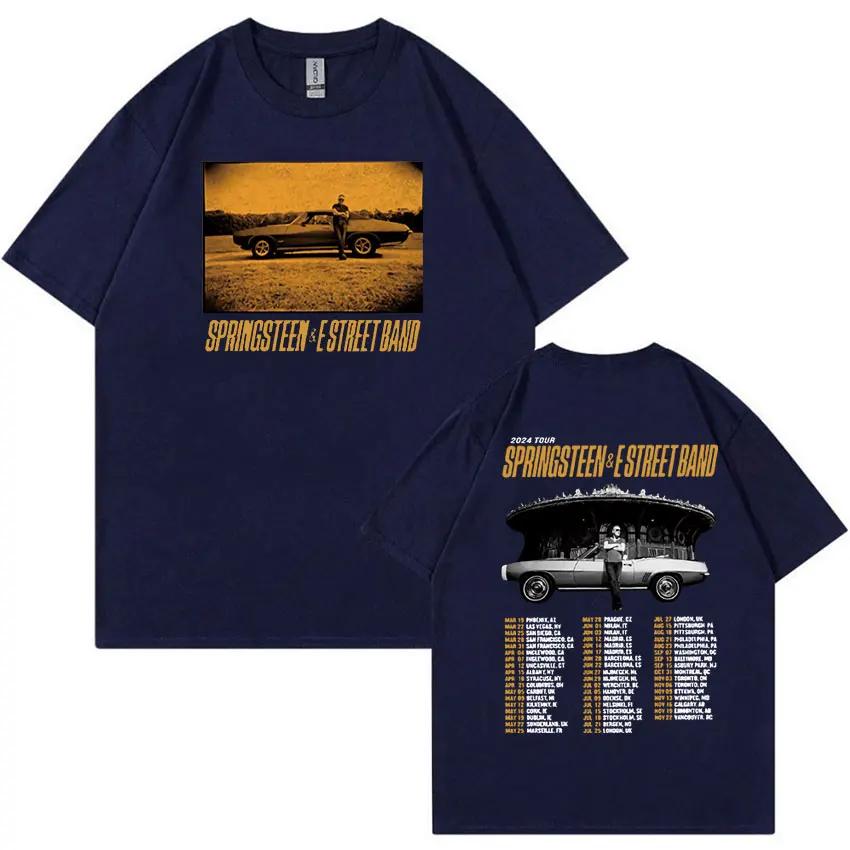 Vintage Rock Bruce Springsteen and E Street 2024 Tour T Shirts Man's Hip Hop Gothic Fashion Oversized Cotton T-Shirt Streetwear