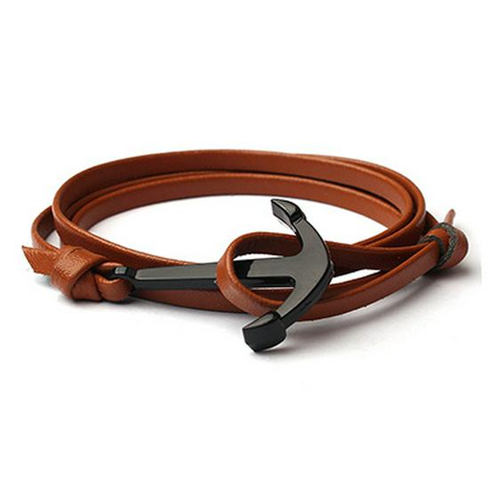 High-End Men's Leather Bracelet: Braided Rope with Alloy Fishhook Anchor