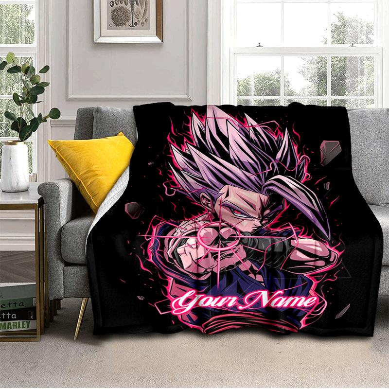 1PC Custom Name Super Saiyan Power flannel blanket versatile, all-season throw suitable for the living room, bedroom, camping, travel, and gift