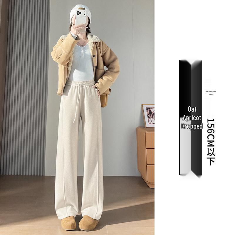 

Women s Autumn-Winter Loose Warm Woolen Wide-Leg Pants for Junior High School Students (Plus Velvet) 2XL 68-75 kg