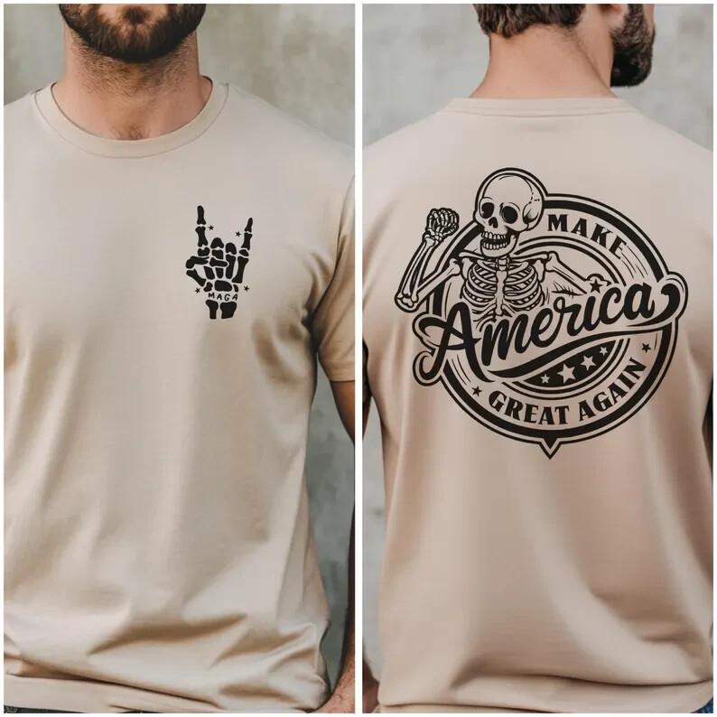 MAGA Skeleton Front And Back Tshirt, Make America Great Again, Funny Fathers Day S