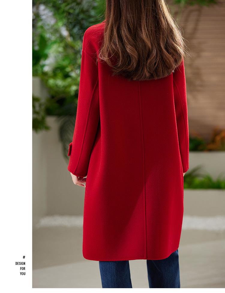 Women's Slim Fit Long Wool Coat with Wide Lapel and Toggle Closure - Double-Faced Woolen Overcoat for Autumn/Winter