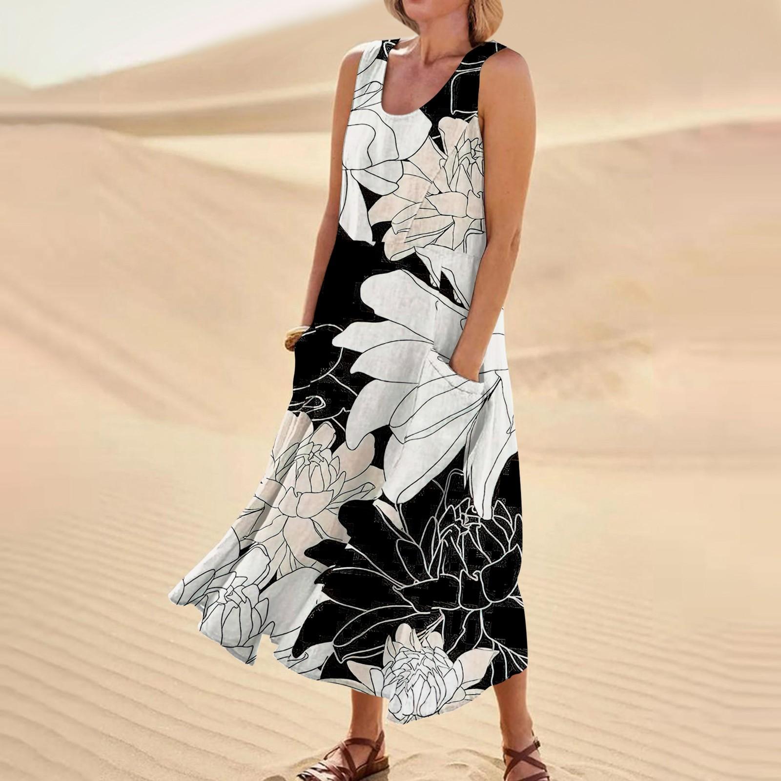 

Женское летнее платье, повседневные свободные длинные платья с принтом для пляжного отдыха L чёрный