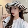 Korean-Style Foldable Striped Bucket Hat for Women - UV Protection, Summer Fashion, Large Fit