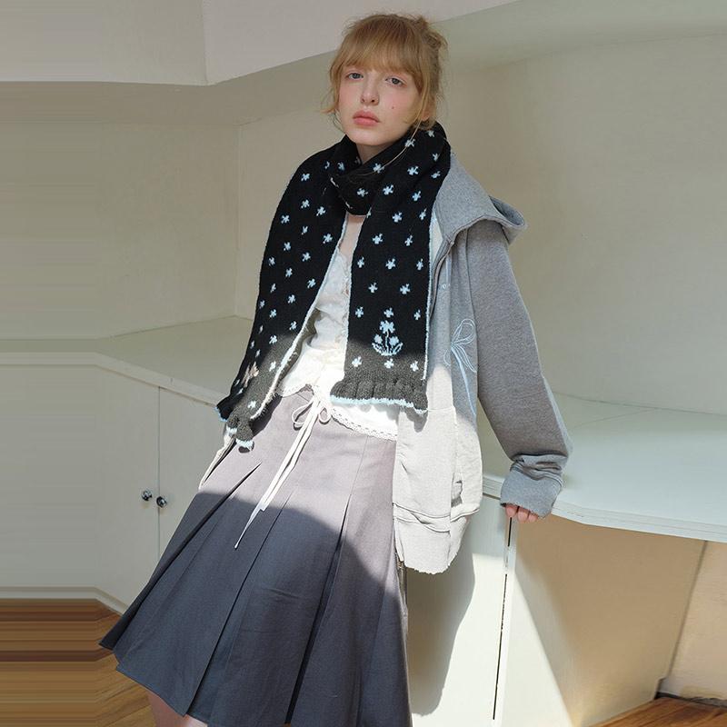 Korean Winter Scarves Cartoon Deer Floral Kawaii Sweet Versatile Cute Scarfs Thicked Warm High-quality Cashmere Knitted Scarfs