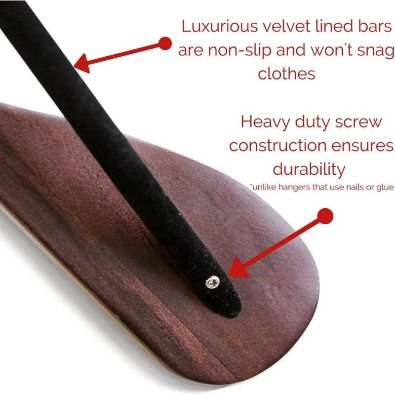 Goods Wooden Coat & Suit Hangers - Extra Wide Shoulder Wood Clothes Hangers with Velvet Bar | Premium Garment & Pants