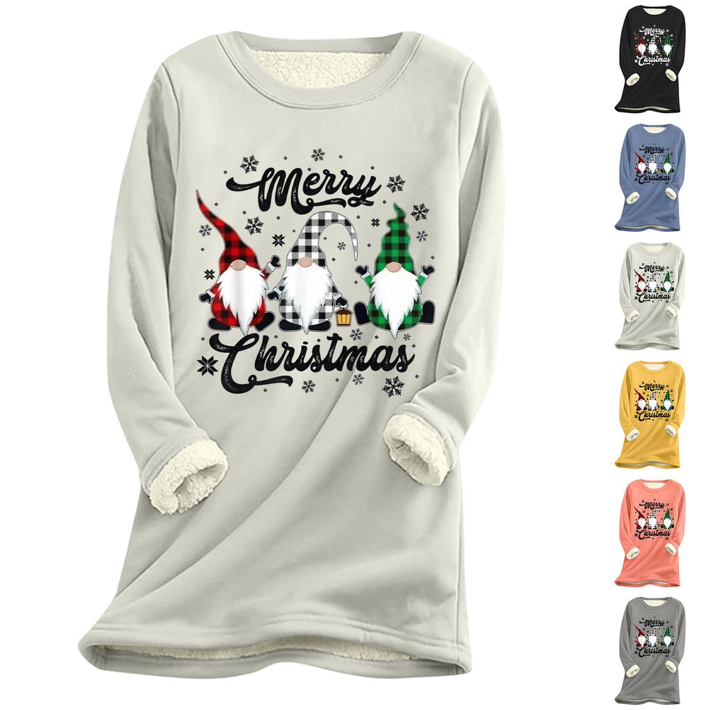 Dame Juleprint Tykk Plysj Lammeull Varm Lang Topp