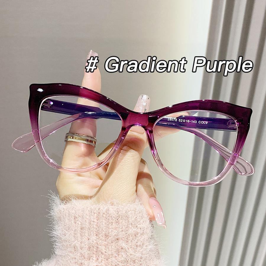 Fashionable Glasses for Women Retro Cat Eyes Anti Blue Light Flat Lens Color Blocked Personalized Eyeglass Frame
