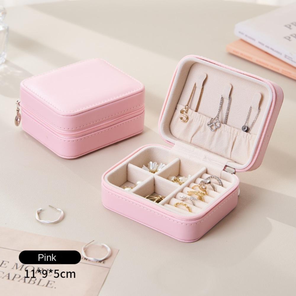 Zipper Earring Ring Holder Case Solid Color Jewelry Case Portable Jewelry Storage Box  Travel