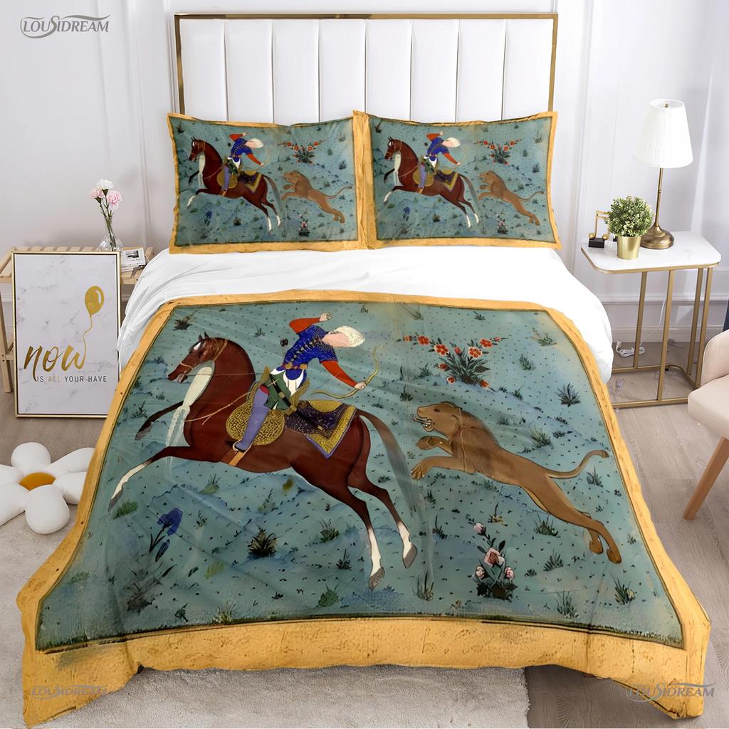 Fashion Ethnic Frame Horse Duvet Cover Comforter Bedding set Soft Quilt Cover and Pillowcases for Teens Single/Double/Queen/King