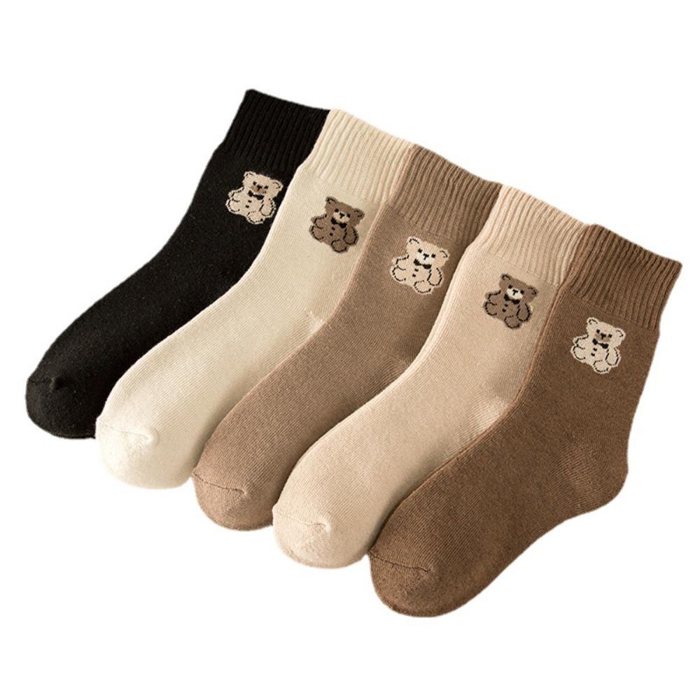 Socken aus Baumwolle mit kleinem Bärenmuster, Plüsch-Socken im japanischen Stil, Neue mittelhohe Socken für Damen