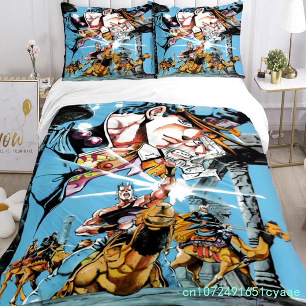 JOJO Anime Print Three Piece Bedding Set Fashion Article Boys Or Adults For Beds Quilt Covers Pillowcases Bedding Set Gift