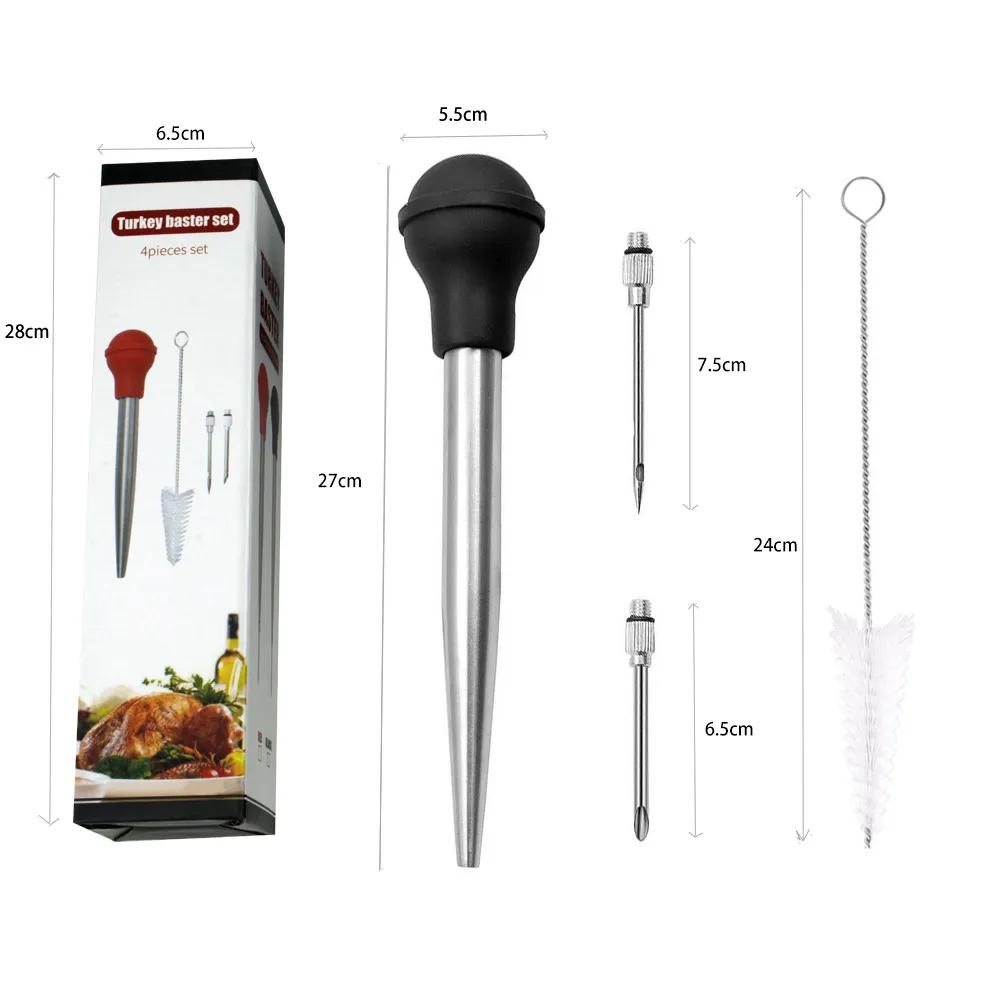 Needle Seasoning Syringe Stainless Steel Silicone Oil Suction Tube Turkey Pump With Cleaning And Sweeping Set Turkey Kitchen Tool Reusable Ya979