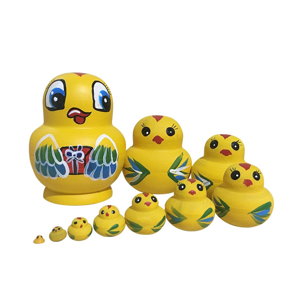 10 PCS Painted Wooden Russian Nesting Dolls Yellow Duck Matryoshka Kids Toys