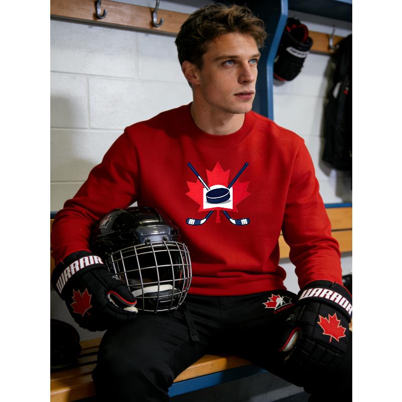 Мужская толстовка с круглым вырезом из полиэстера с хоккейным принтом, свободного кроя, в стиле стритстайл, для осени и отдыха на природе. XXL красный