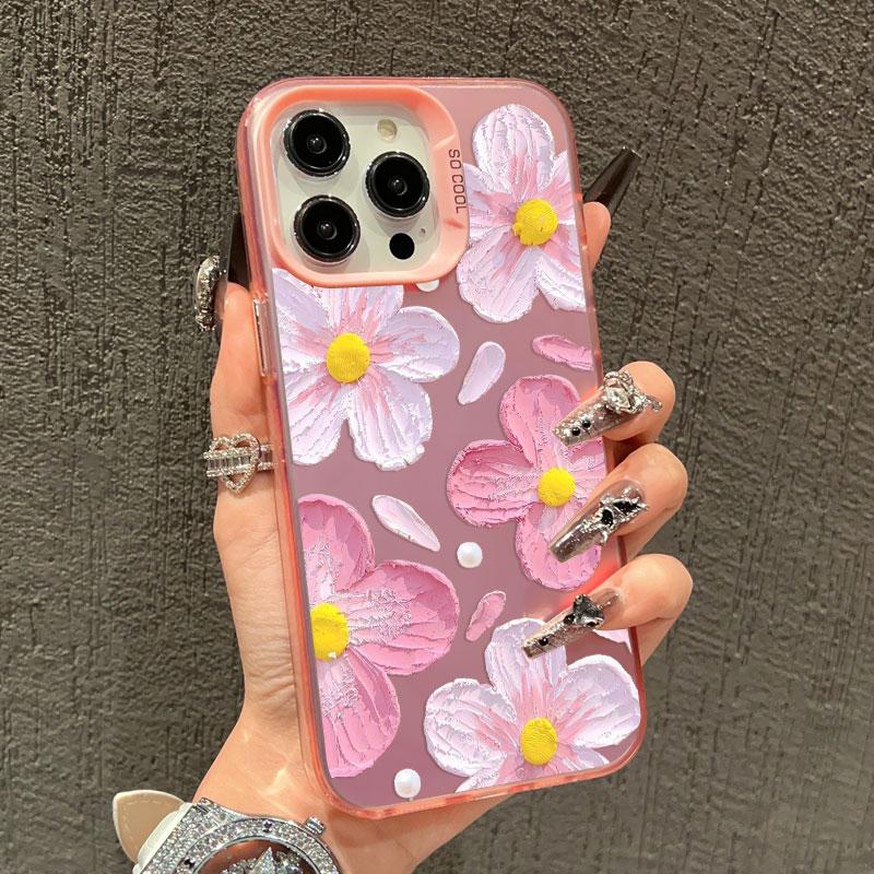 Stylish Laser Phone Case For iPhone 14 15 16 Plus Pro Max 17 11 12 13 Mini Pro Max Oil Painting Flower Cute Floral Back Covers