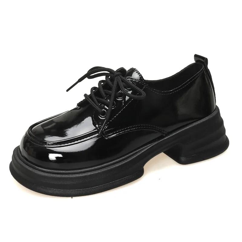 Весенне-осенняя модная женская обувь высокого качества новые однотонные глянцевые туфли на среднем каблуке со шнуровкой и круглым носком 35 2588₽