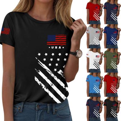 Women's Casual Printed T-Shirt Round Neck Pullover Short Sleeve Top