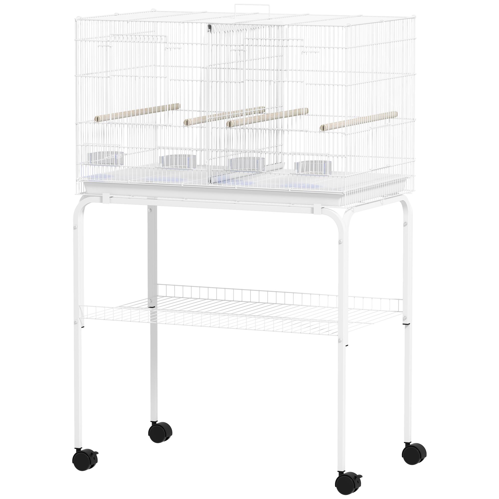 Cage à oiseaux avec séparateur 4 perchoirs en bois Plateau coulissant 4 mangeoires Pour perrucheinséparablecanari 76 X 46 X 116cm Blanc