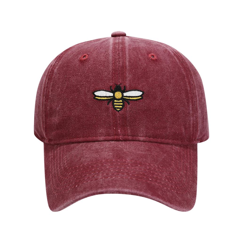 Little Bee Pattern Embroidery Washed Baseball Cap Versatile Fashion Dad Hat Adjustable Sun Protection Sports Cap Cap