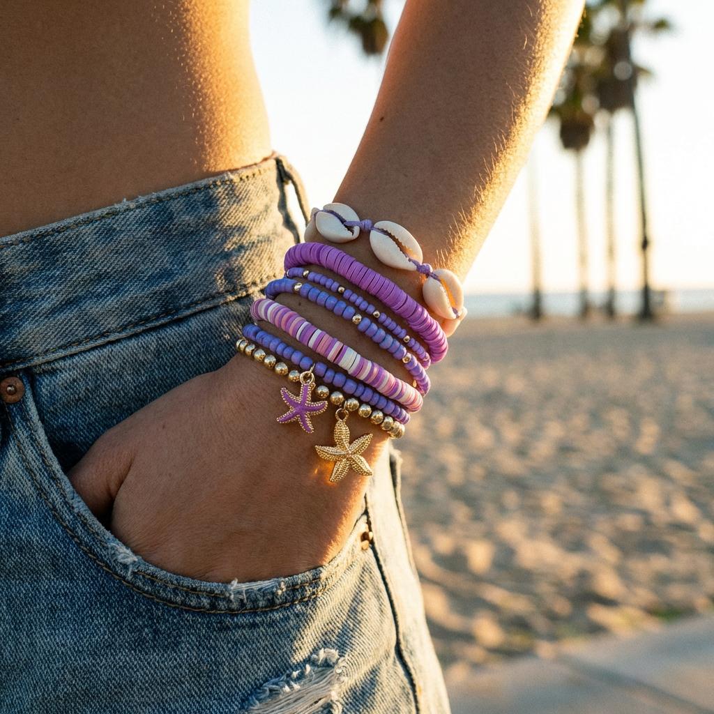 7 Pezzi Bohemia Multistrato Stile Oceano Stella Marina Conchiglia Perline Braccialetti Per Donne Vacanza al Mare Catena Elastica Bracciale Gioielli
