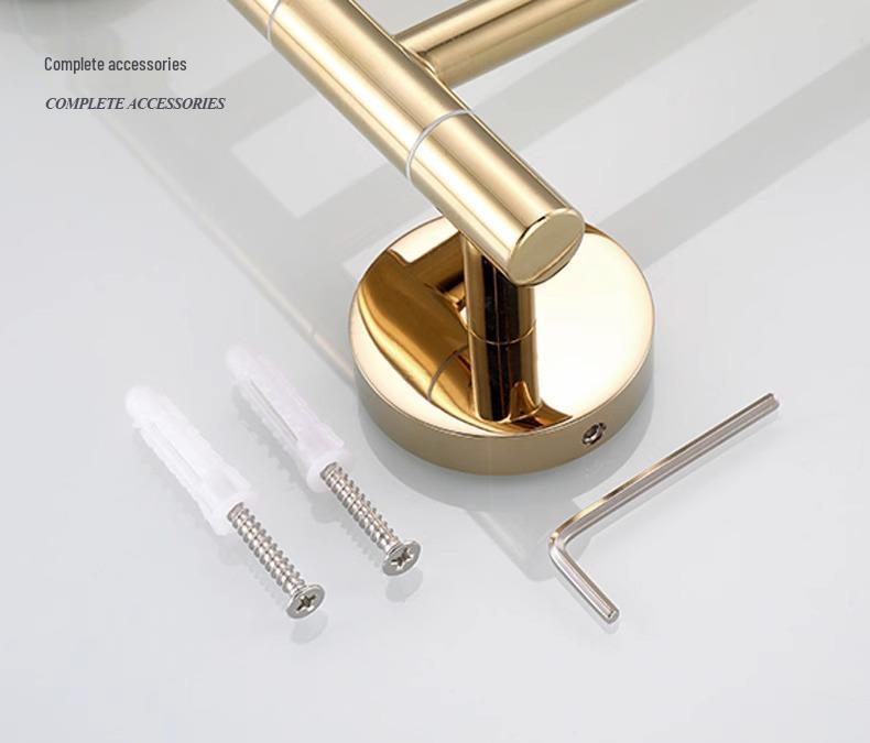 Rotatable Gold Foldable Copper Towel Rack - Punch-Free Multi-Bar for Bathroom
