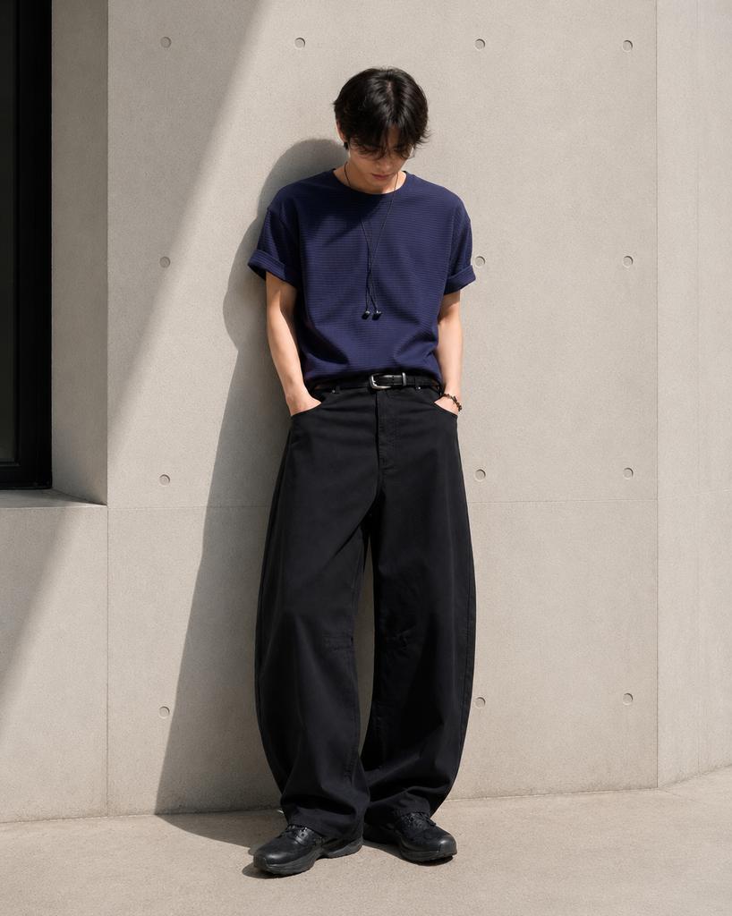TOFFEE Curved Barrel Cotton Pants (Black)