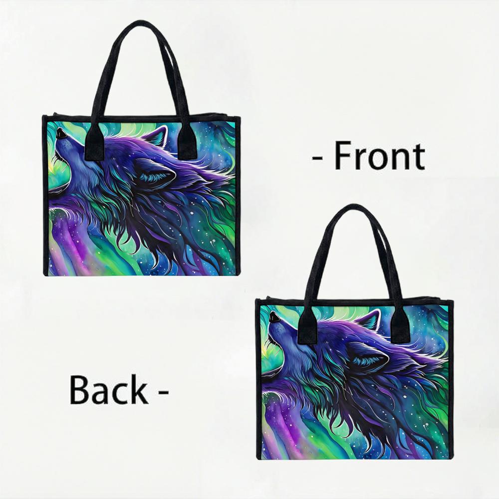Stylish Wolf Printed Tote Bag Casual Large Capacity Shoulder Handbag for Daily Use